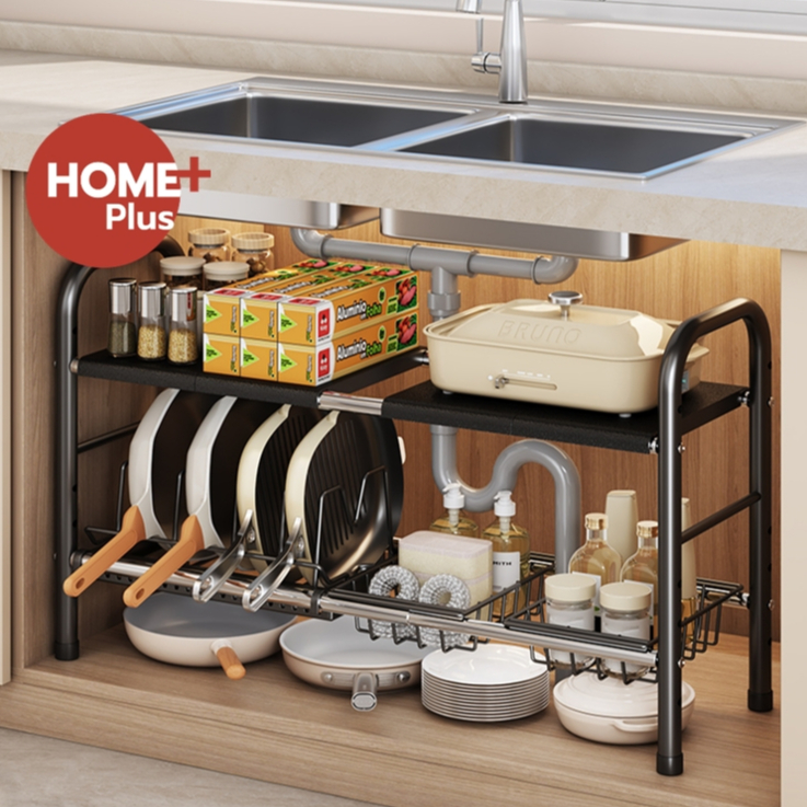 Homeplus ชั้นวางของในครัว วางจานชามได้ ชั้นเสริมในครัวสไตล์ญี่ปุ่น ชั้นวางของใต้ซิงค์