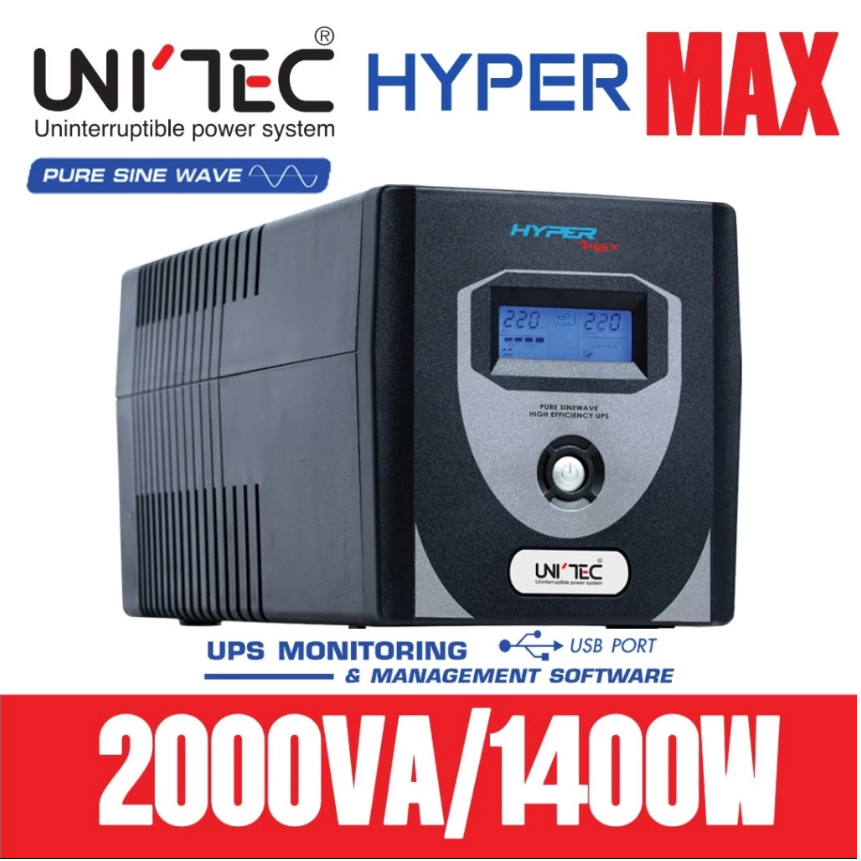 UPS Hyper Max 2000VA/1400W UNITEC PURE SINE WAVE Line interactive with stabilizer 2Y Warranty
