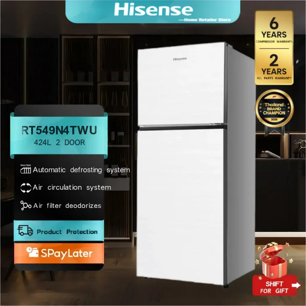 Hisense ตู้เย็น 2 ประตู 15 คิว รุ่น RT549N4TWU สีกระจกขาว REFRIGERATOR 15 CUBIC GLASS WHITE