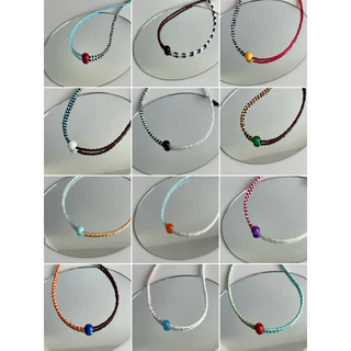 ส่งด่วน! two tone bead ball stone สร้อยคอลูกปัด จี้หินแท้ มินิมอล คู่สีสวย | ourweekend.stuff