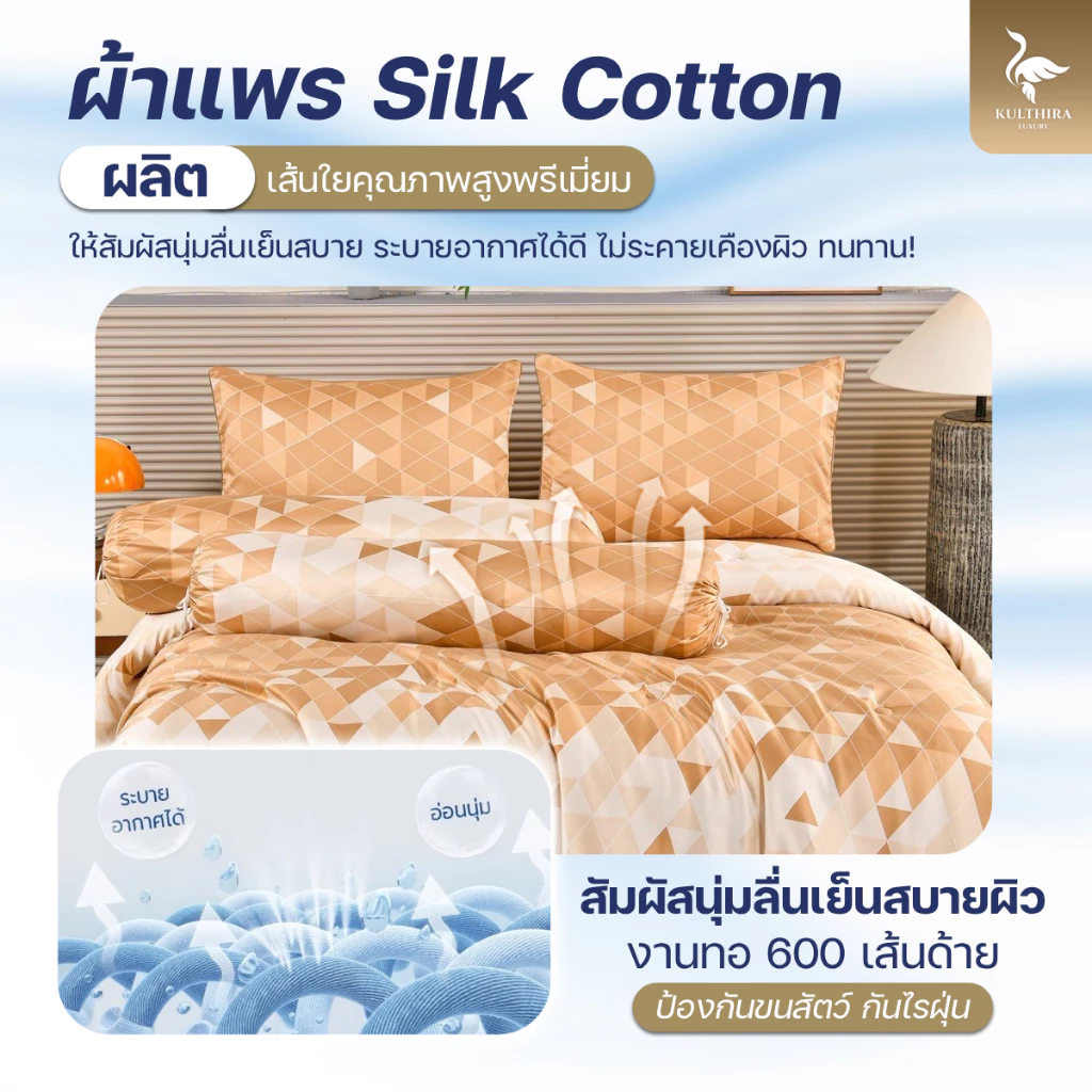 KULTHIRA ชุดเครื่องนอน รุ่นผ้าแพรพิมพ์ลาย Pixel งานทอ 600เส้นด้าย ครบชุด 6ชิ้น กันขนสัตว์ ป้องกันไรฝุ่น thumbnail 3