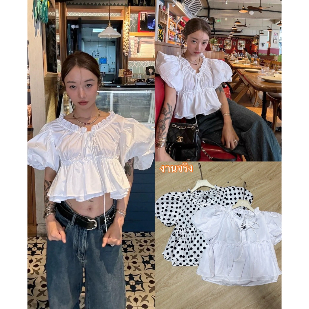 เสื้อเเขนพองดอลลี่เนื้อผ้าคอตต้อลผสมฝ้าย งานนำเข้างานเรียบร้อยคะ