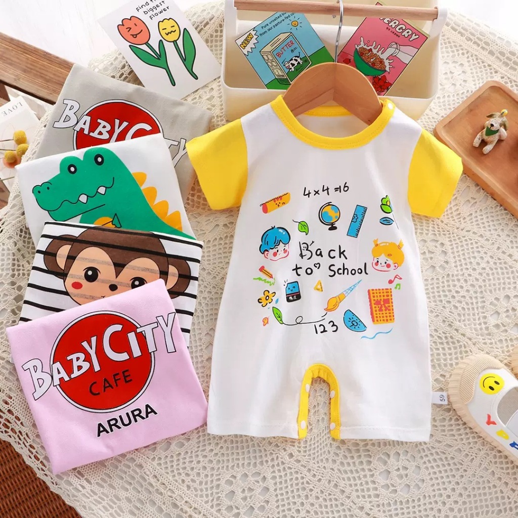 พร้อมส่ง ชุดเด็กเล็กแขนสั้นขาสั้น บอดี้สูทเด็ก ลายการ์ตูน น่ารัก ระบายอากาศดี ใส่สบาย Baby Romper