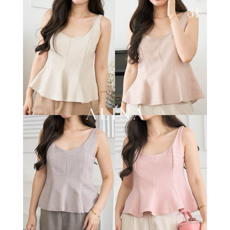 ALINA TOP (เฉพาะเสื้อ) เสื้อสายเดี่ยว detail ระบายช่วงปลายเสื้อ