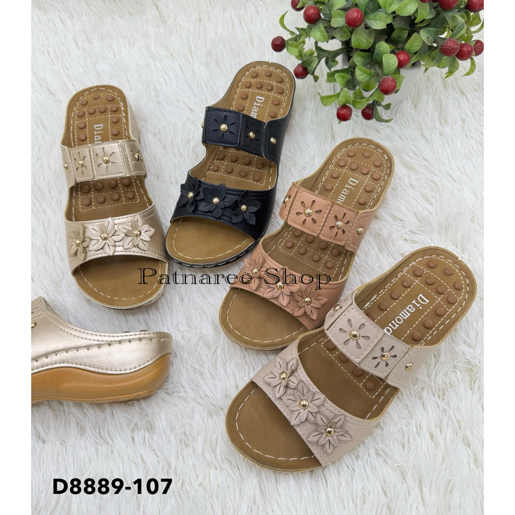 ⭐️พร้อมส่ง⭐️รองเท้าพื้นเพื่อสุขภาพ รุ่น D8889-107 แบบแตะสวม พื้นสูง 1.5 นิ้ว น้ำหนักเบา ใส่สบาย ไซส์ 35-40