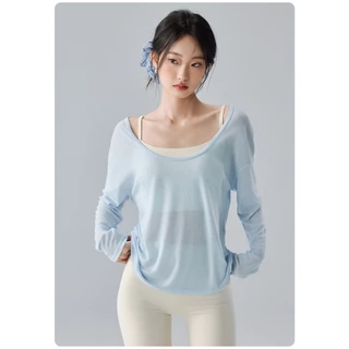 GYMHUB เสื้อโยคะสตรี แขนยาว ใส่ชั้นนอกได้ ระบายอากาศดี หลวมๆ บบาง แห้งเร็ว สำหรับออกกำลังกาย