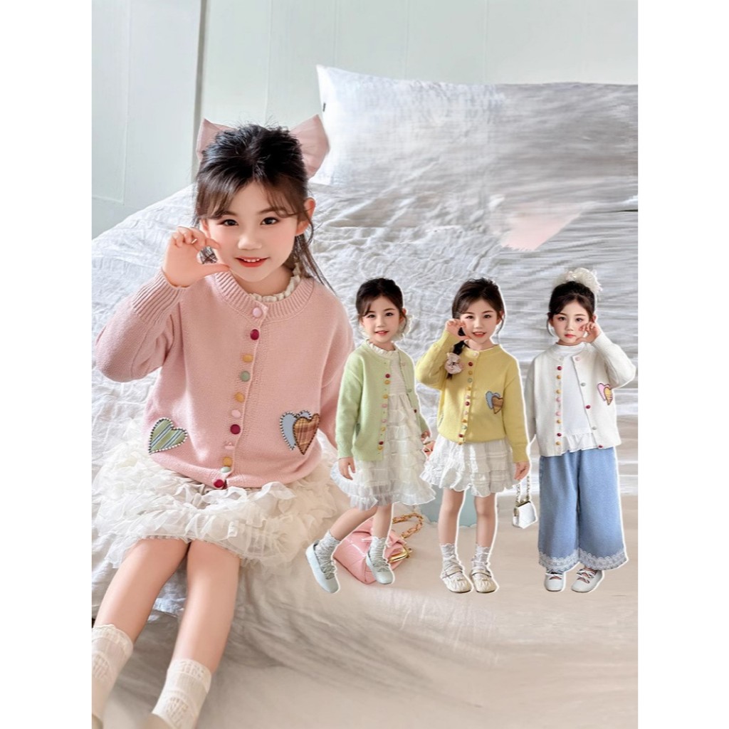 H218-H221 เสื้อสเวตเตอร์คาร์ดิแกนปักหัวใจ สีมินิมอล