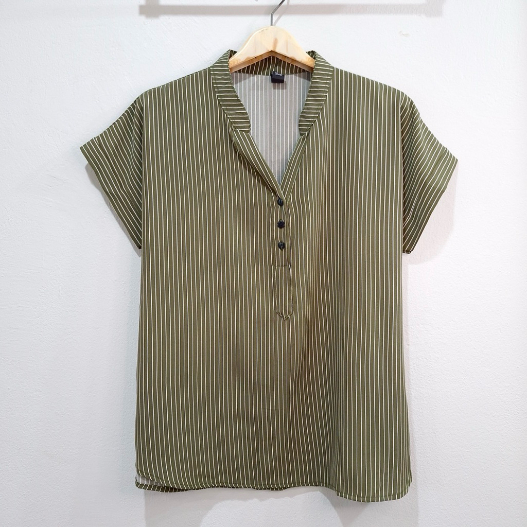 อก 44“ เสื้อคอจีนเเขนสั้น ผ้าไหมอิตาลี ไม่ต้องรีด ลายทางเล็ก - รูปที่ 7