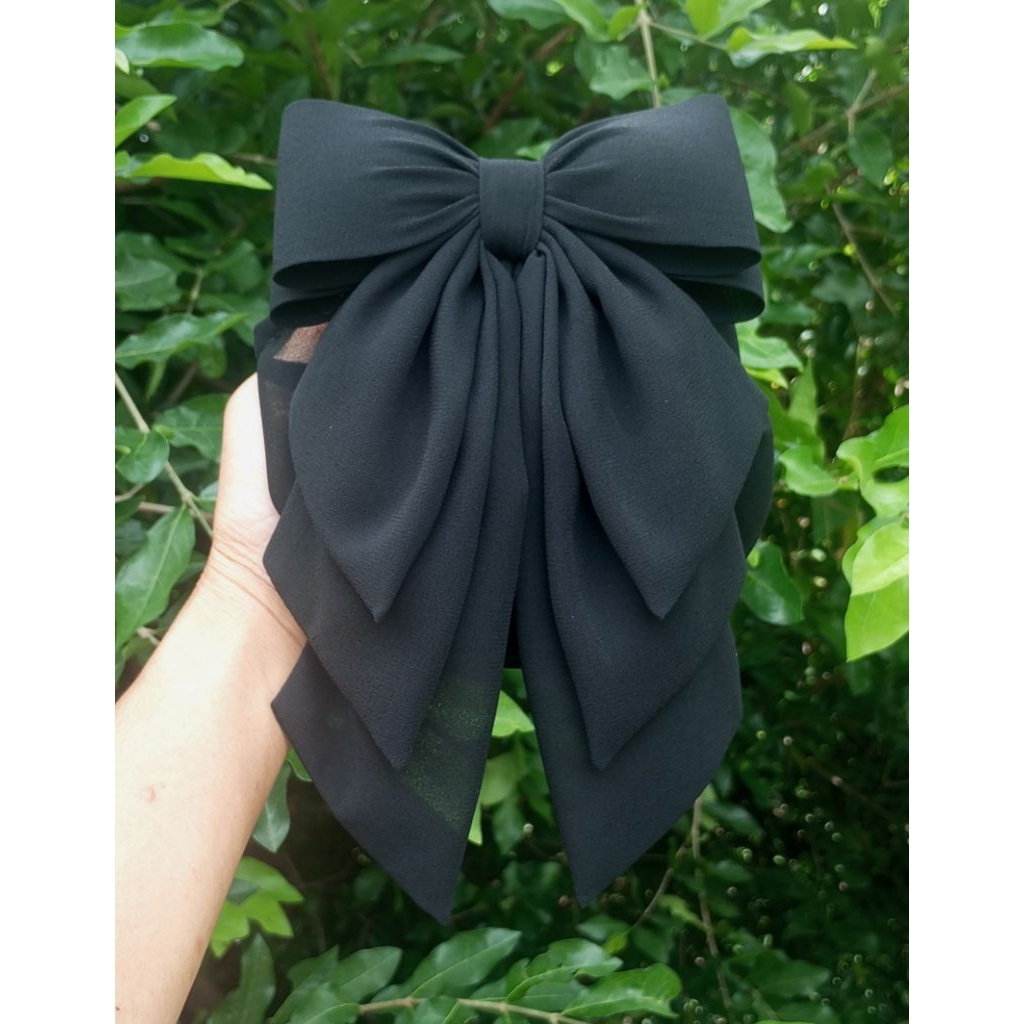 เน็ตติดผม เน็ตคลุมผม กิ๊บติดผมหางยาว 3ชั้น โบว์ 2 ชั้นขนาดกลาง