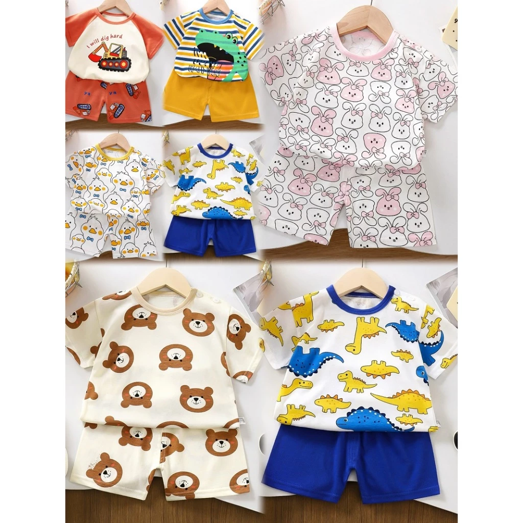เสื้อผ้าเด็ก ชุดเซทเด็ก 2 ชิ้น เสื้อผ้าแฟชั่นหน้าร้อนเด็ก เสื้อแขนสั้น+กางเกงขาสั้น Size 80-110 cm