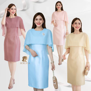 6381::DRESSชุดเดรสผ้าไหมทรงสวยแต่งแขนระบาย Clothing Women ผู้หญิง เสื้อผ้า ชีฟอง กระโปรง