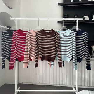 Eve Cardigan เสื้อโปโลแขนยาวคาดิแกนลายริ้ว