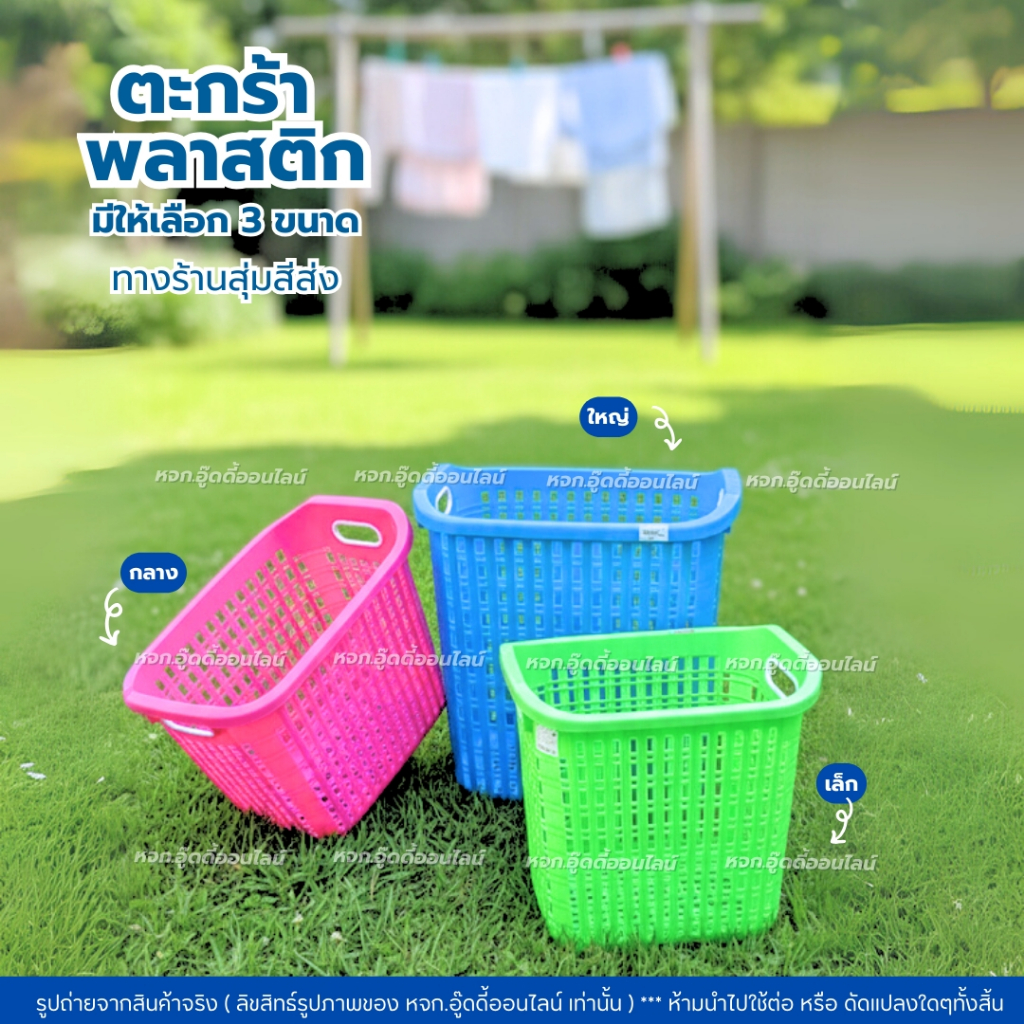 ตะกร้า ตะกร้าพลาสติก ตะกร้าใส่ผ้า ทรงสี่เหลี่ยมผืนผ้า สีหวาน มี 3ขนาด พลาสติกเหนียว แข็งแรง มีหูจับ