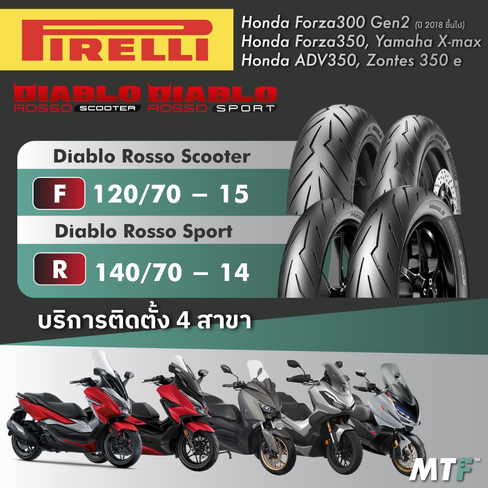 ยางมอเตอร์ไซค์ Pirelli  Diablo Rosso Scooter/ Diablo Rosso Sport สำหรับ Forza300/350,ADV350,Xmax