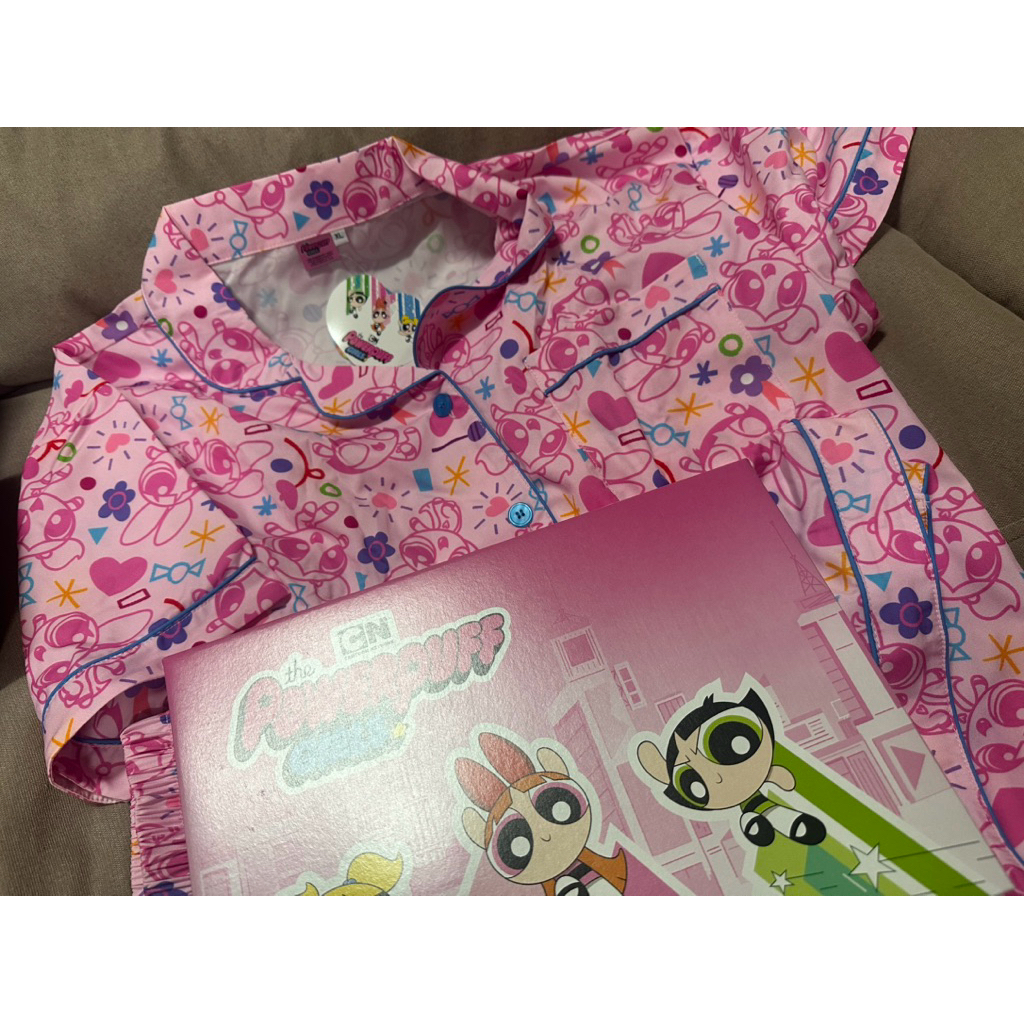 Happy Sunday PowerpuffGirls ชุดนอนแขนสั้นขาสั้น Chubby Size