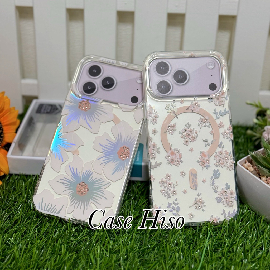 Mobest case ใสลายดอกไม้ ประดับเพชร สำหรับ 17 pro max / 17 pro / 17