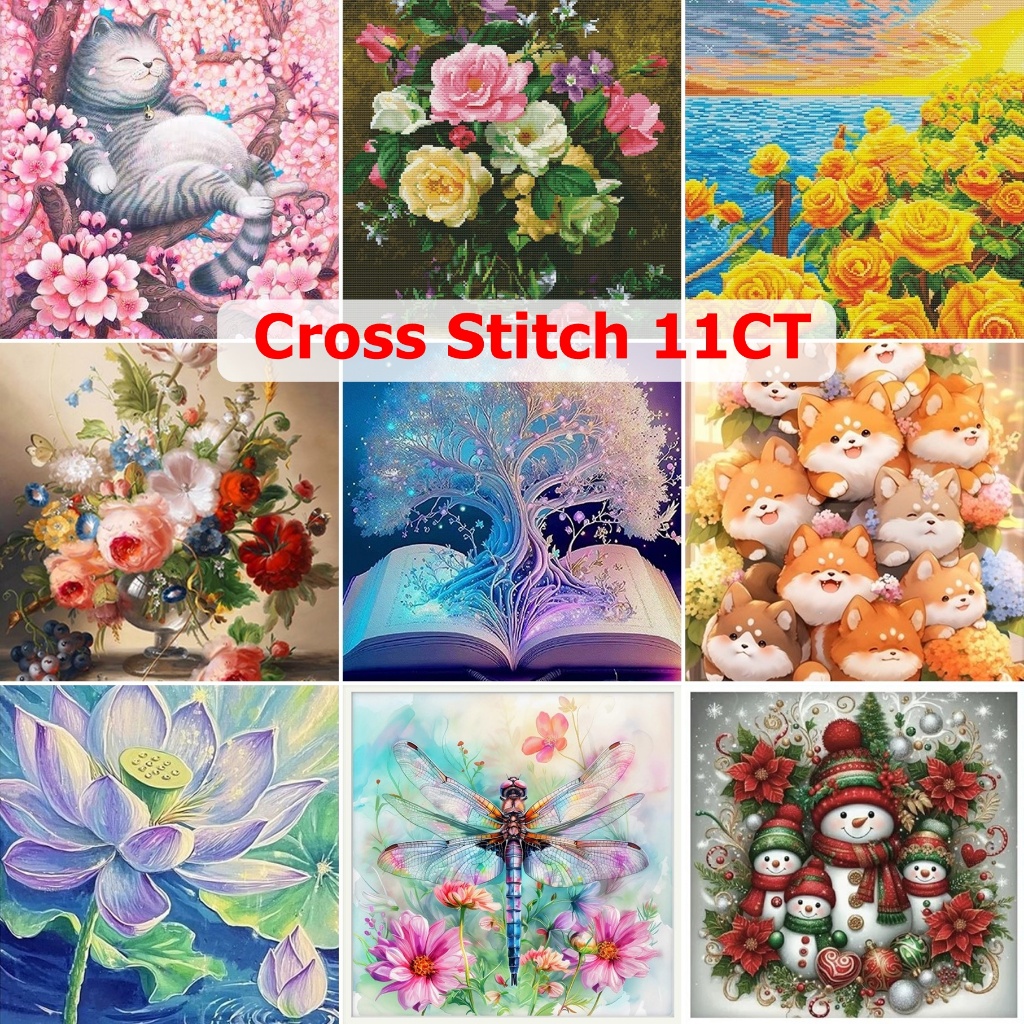 (พร้อมส่ง) ชุดปักครอสติชเส้นด้าย Cross stitch 11CT ปัก3เส้น ครอสติชผ้าพิมพ์ลาย งานฝีมือ DIY งานเย็บปักถักร้อย