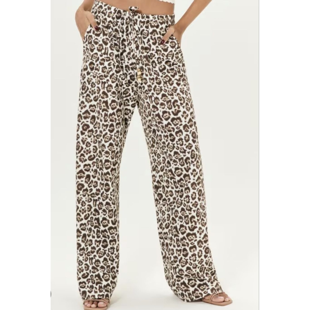 Sinsay กางเกงขายาวทรงกระบอก ลายเสือ ผ้ายืด เอวรูด