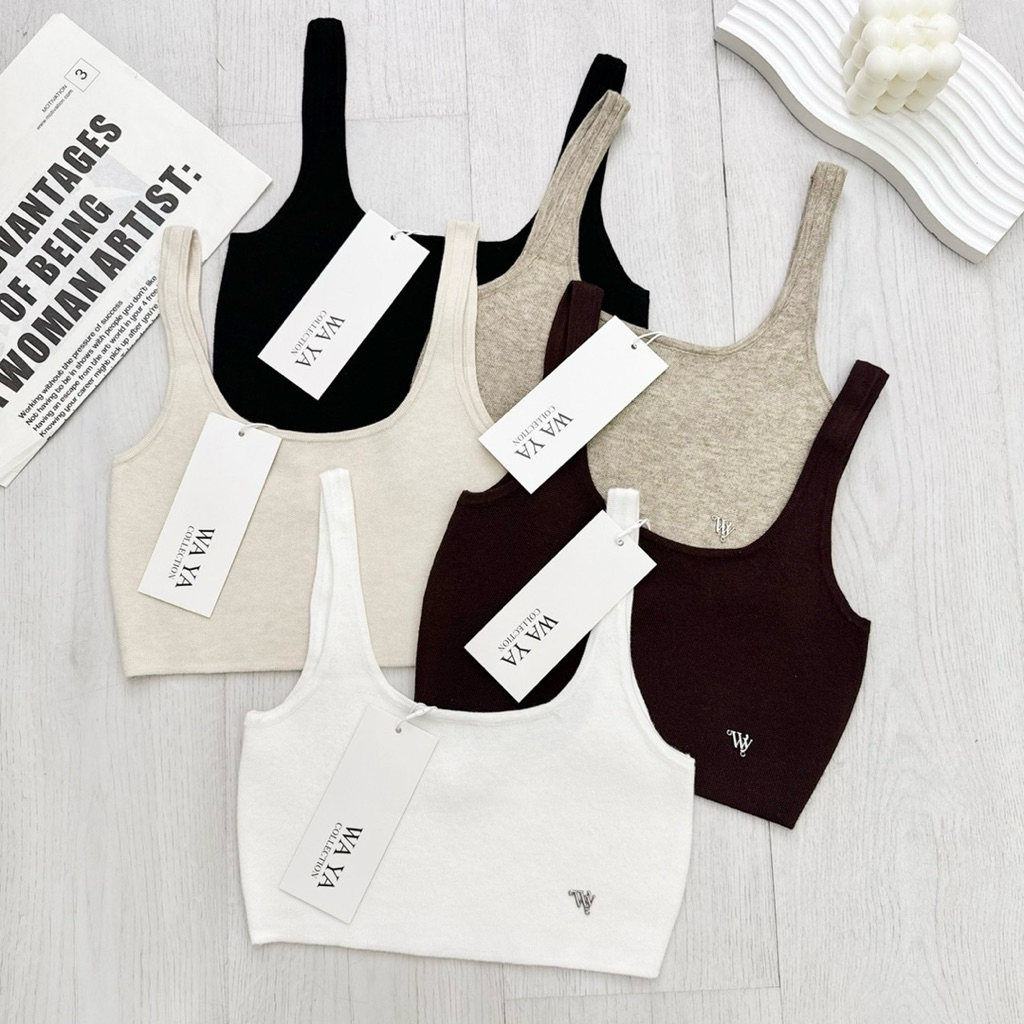 Waya - เสื้อสายเดี่ยวตัวสั้น ผ้าไหมพรมนุ่ม