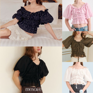 (8สี 3ไซส์) Pumpkin top เสื้อแขนพองผูกหน้า ปาดไหล่ รุ่น T99 …