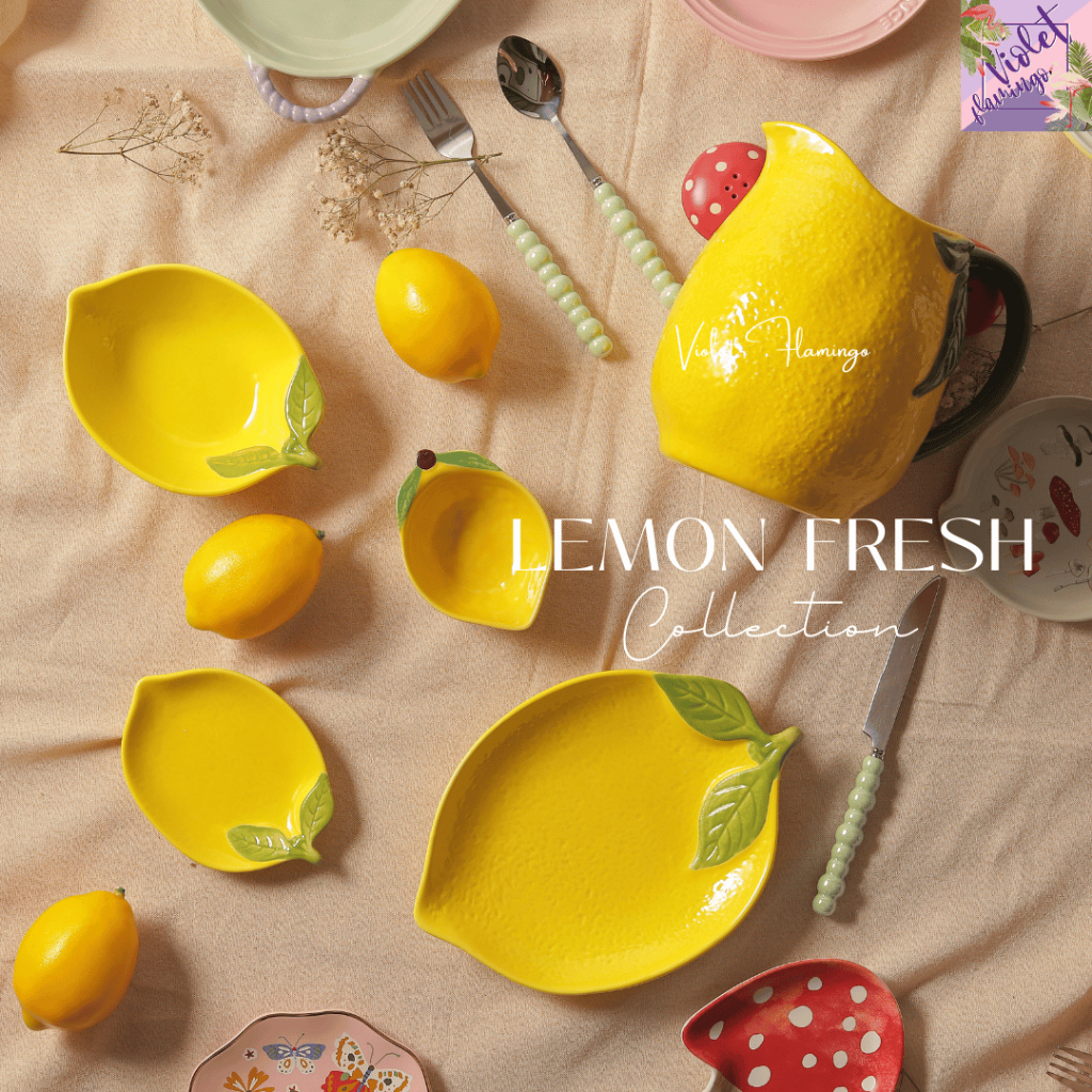 Violet Flamingo จานชามเซรามิค เลมอน ดีไซน์น่ารัก 🍋 Lemon Fresh Collection ชุดจานชาม ของขวัญ ของใช้ในบ้าน คาเฟ่ รูปที่ 2