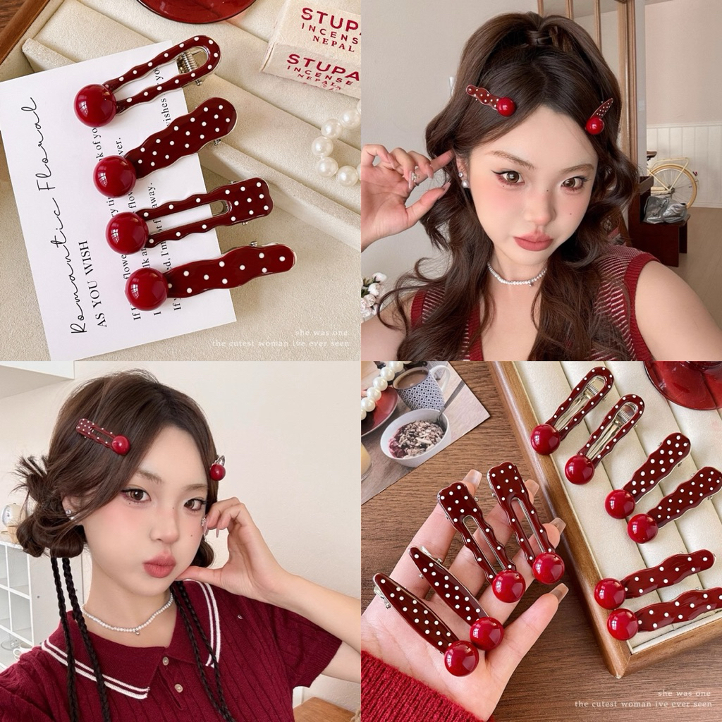 🍒พร้อมส่งจากไทย🍒F-10 กิ๊บติดผมสีแดงลายจุด (1ชิ้น)กิ๊บสีแดงน่ารักสดใสสไตล์เกาหลี
