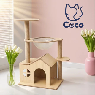 CoCo.petมีอ่างล้างจานใสและอ่างล้างจานใสเตียงแมวและบ้านแมว เฟอร์นิเจอร์แมว, ที่ขูดกรงเล็บแมว, ที่ขูดเล็บ, โครงปีนเขา