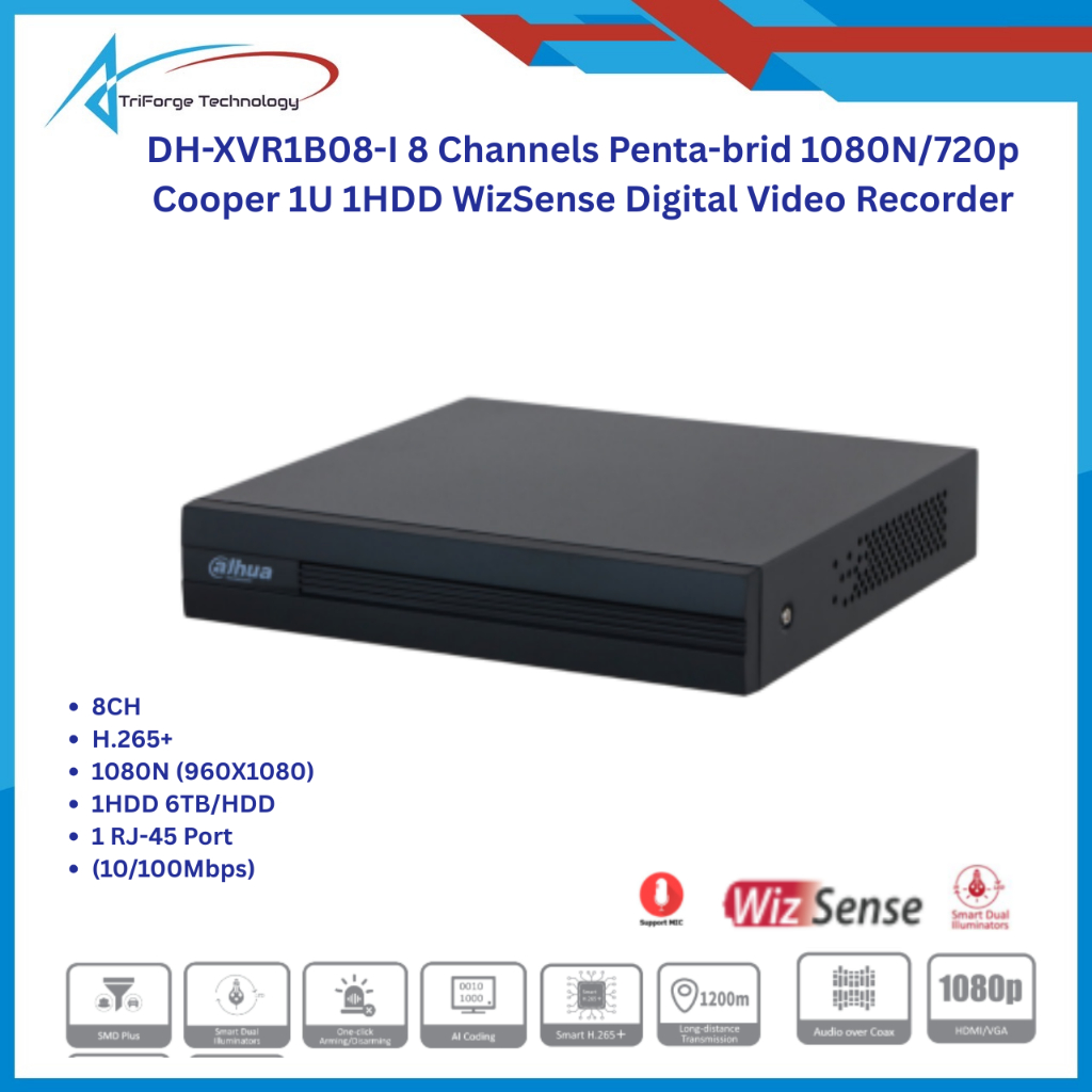 Dahua DH-XVR1B08-I 8 Channels Penta-brid 1080N/720p Cooper 1U 1HDD WizSense Digital Video Recorder