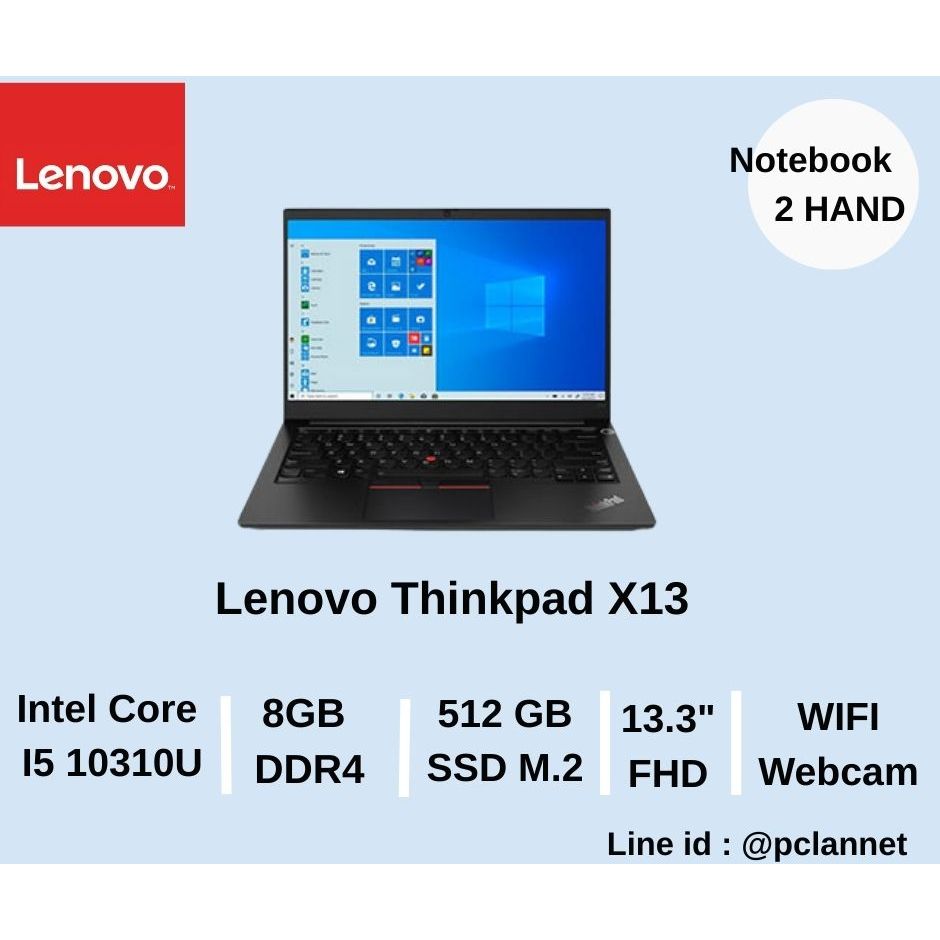 โน๊ตบุ๊ค มือสอง สภาพดี พร้อมใช้ Lenovo Thinkpad  X13  I5 Gen10 Ram 8  SSD M.2 512GB 13นิ้ว WIFI กล้อ