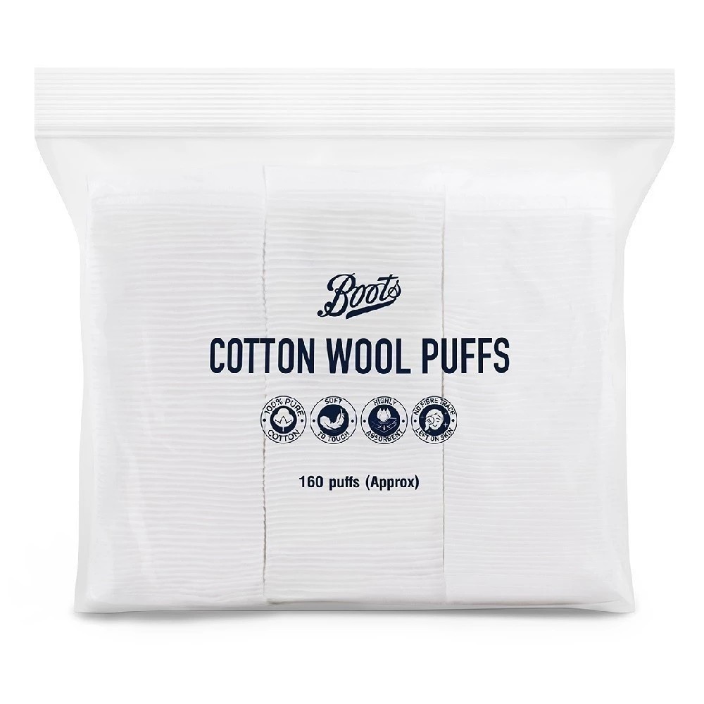 BOOTS COTTON WOOL PUFFS บู๊ทส์ คอทเทิน วูล พัฟส์ 160 แผ่น สำลีแผ่น สำลีเช็ดหน้า สำลี