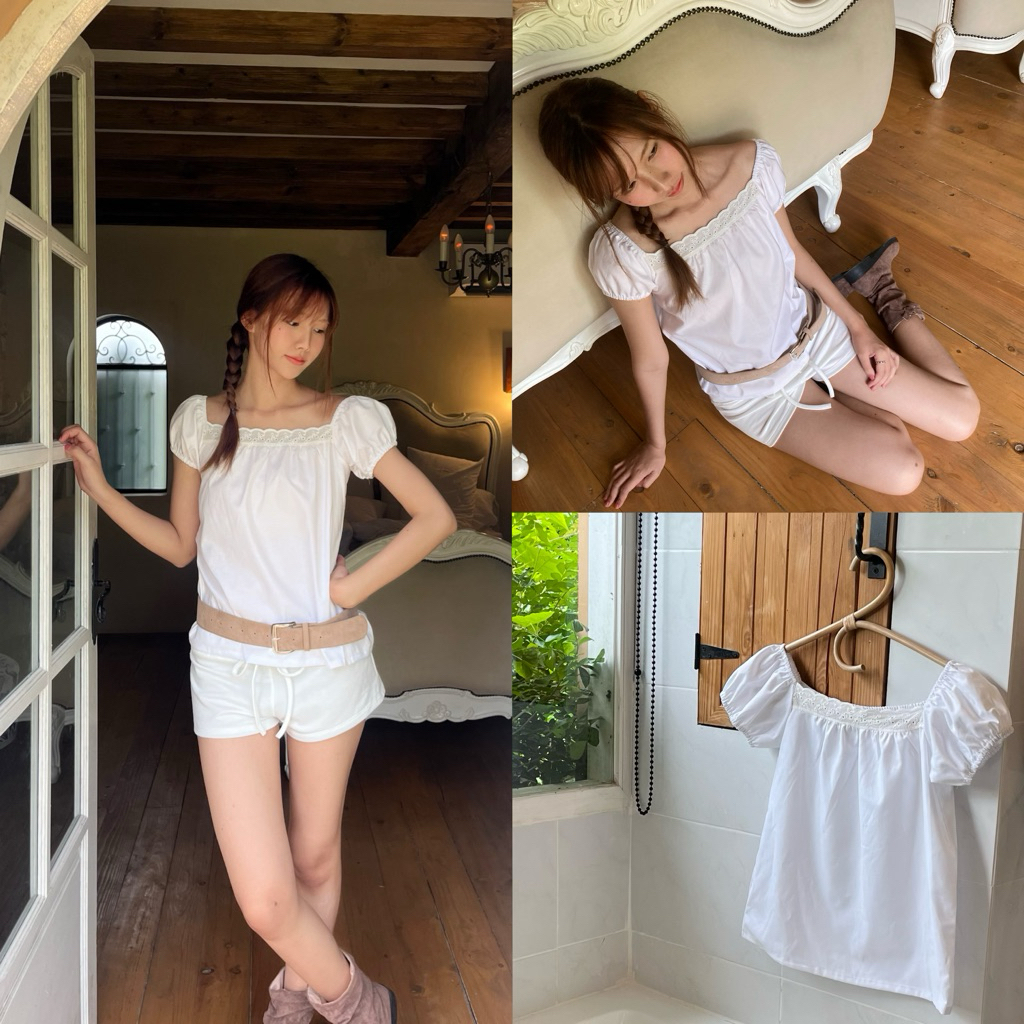 OPHELIA TOP - เสื้อแขนตุ๊กตาแต่งคอลูกไม้