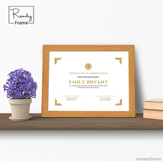 ReadyFrame กรอบรูป A4 กรอบเกียรติบัตร กรอบใบประกาศ กระจกแท้ แนวตั้ง-แนวนอน แขวนผนัง ตั้งโต๊ะ Premium มีให้เลือก 27สี