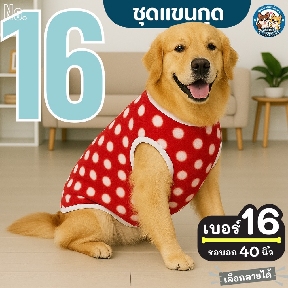 เบอร์ 16 ชุดน้องหมา รอบอก 40 นิ้ว ยาว 24 นิ้ว ขนาดใหญ่พิเศษ