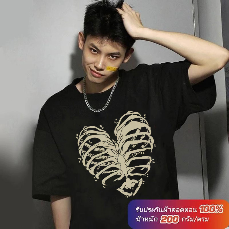 (ผ้าฝ้าย 100%)Luvoro oversize unisex เนื้อผ้านุ่มระบายแขนสั้น  T-shirt สีดำและสีขาว เสื้อยืดทูโทน เสื้อยืดแขนสั้น C1103 ราคา ถูกที่สุด ดีลบีเคเค แกลเลอรีภาพที่ 5