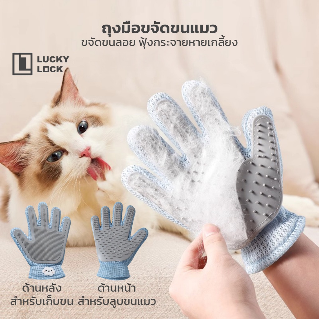 Glove for Pet Hair Removal ถุงมือกำจัดขนแมวสุนัข เก็บขนแน่น ไม่ฟุ้ง ทำความสะอาดง่าย