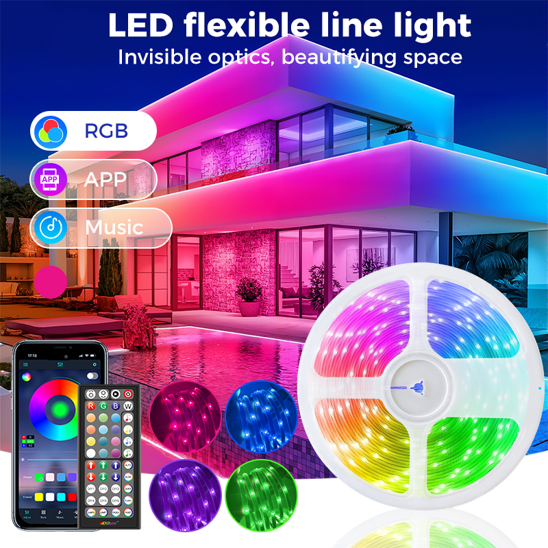 20/30 ม.แถบไฟ LED กันน้ำกลางแจ้ง RGB ตกแต่งห้อง IP68 โหมดเพลงแอป รีโมทคอนโทรล ตกแต่งคริสต์มาสกลางแจ้ง