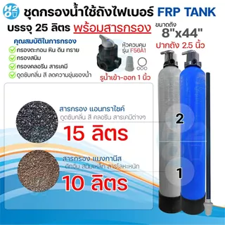 ชุดถังกรองน้ำใช้ ถังไฟเบอร์ FRP 1ถัง ขนาด 8x44 นิ้ว พร้อมสารกรอง/หัวควบคุมถัง กรองน้ำประปา น้ำบาดาล