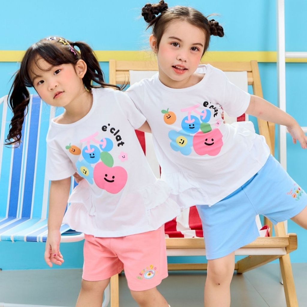 e'clat เสื้อเด็ก เสื้อยืด สีขาวเด็กผู้หญิง 1-6ปี ผ้าเจอร์ซี่100%cottonผ้านิ่ม เนื้อยืด ใส่สบาย 8128