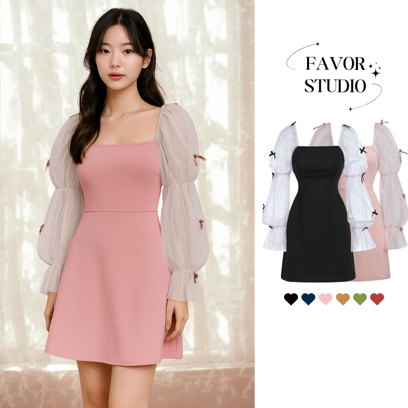 [S-4XL] ชุดวาเลนไทน์ มินิเดรส ตกแต่งโบว์สไตล์ Coquette น่ารัก ผ้ายืดหยุ่น เหมาะสำหรับสาวอวบ พลัสไซซ์