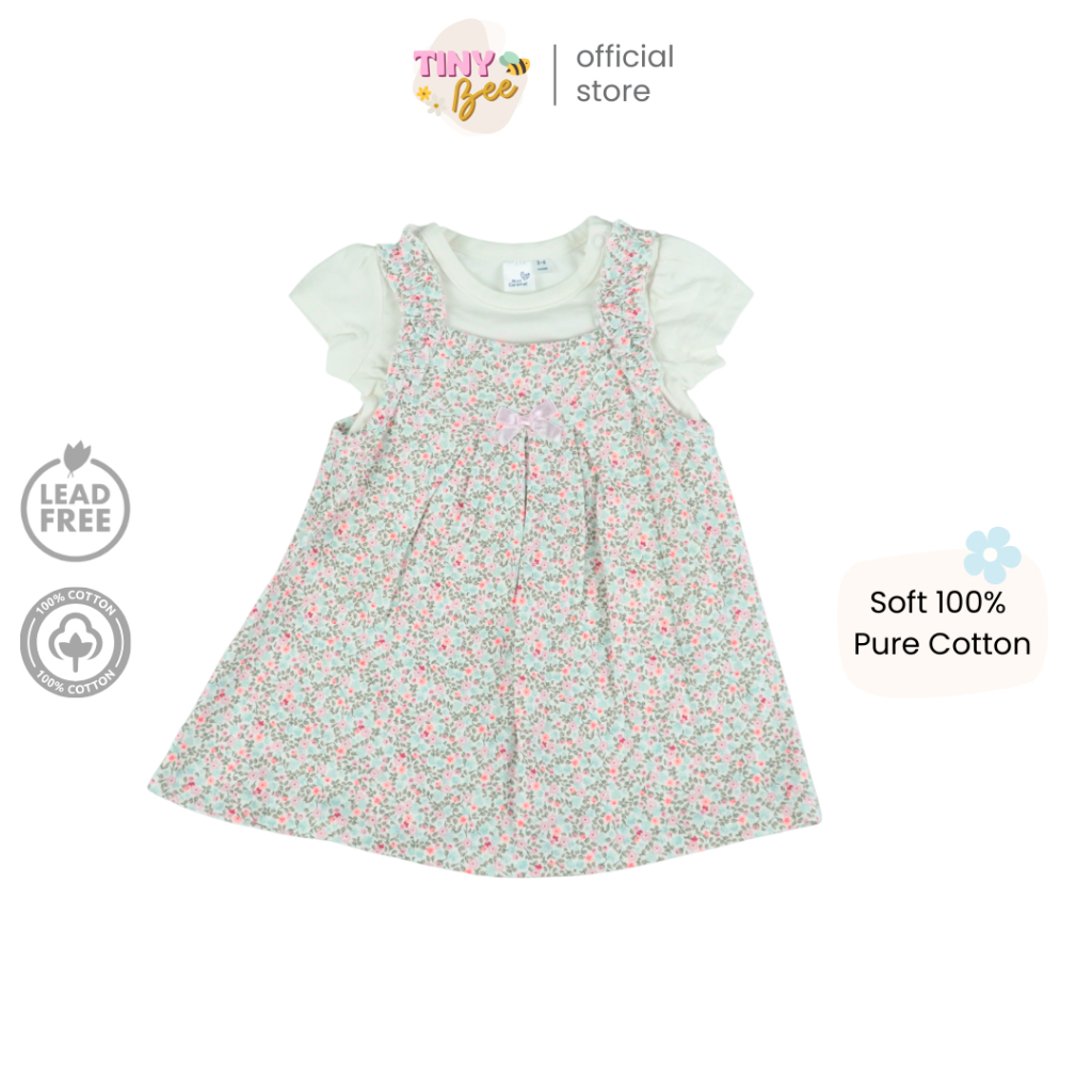 TinyBee ชุดกระโปรงเด็กผู้หญิง เดรสเด็ก แยกเสื้อได้ ไม่ติดกัน สีครีม ดอกไม้จิ๋ว อายุ 3-24 เดือน