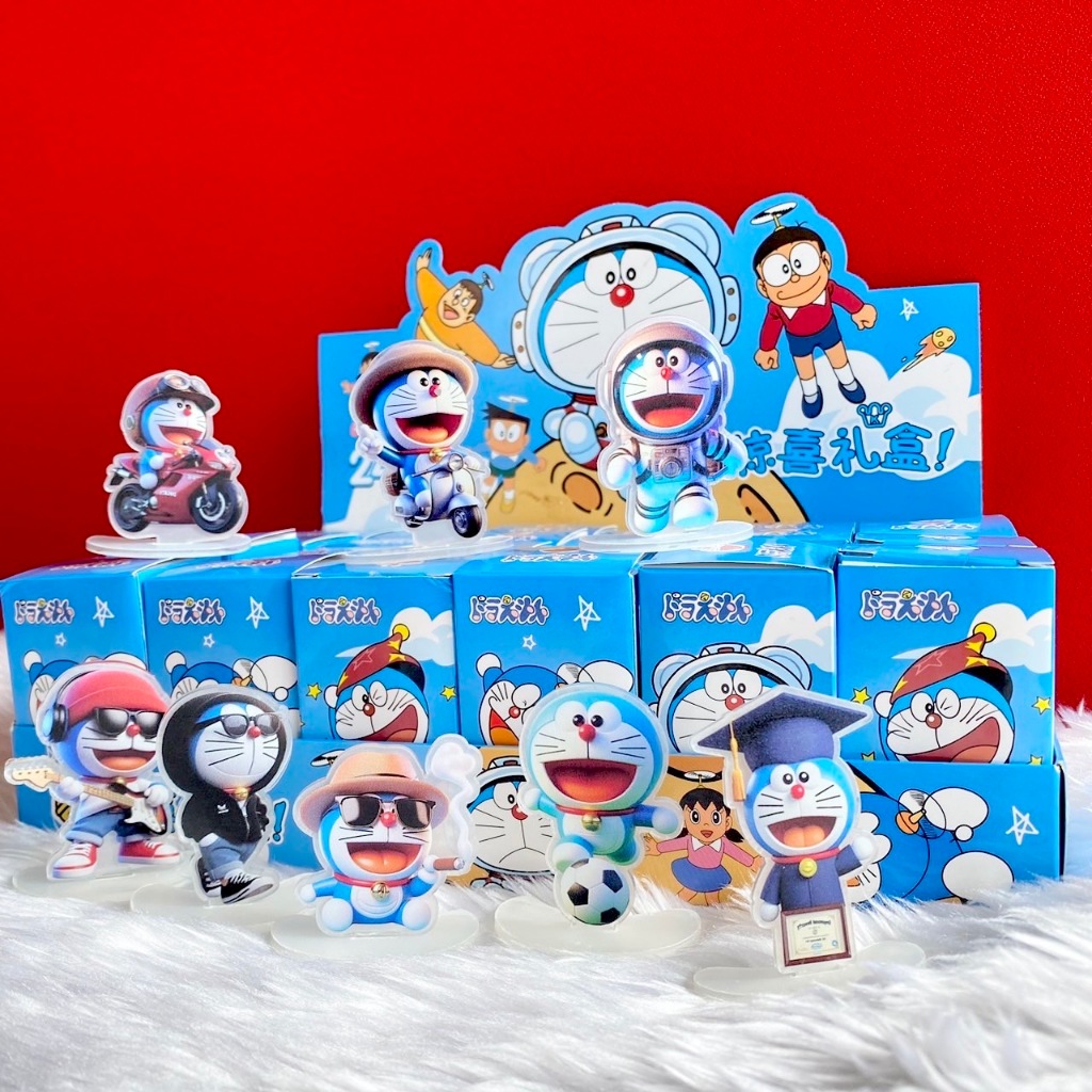 โมเดลโดราเอม่อน ของสะสมการ์ตูน ดิสเพลย์ตั้งโต๊ะ ตกแต่งห้อง ตกแต่งโต๊ะทำงาน ของขวัญน่ารัก กล่องแบบสุ่มลาย กล่องสุ่ม