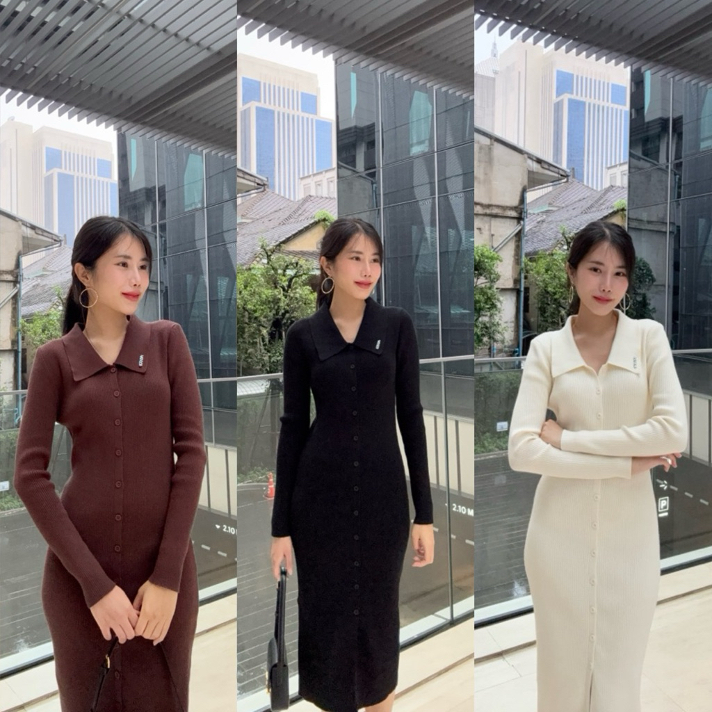 KANYA - MAEVE DRESS[6882] เดรสไหมพรม คอปก (6D-6F) / (18J-18L)