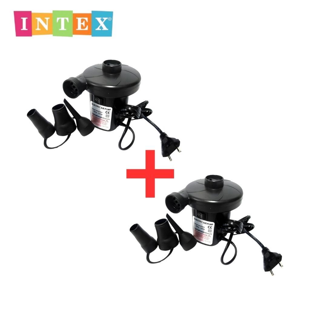 INTEX [1แถม1] ปั๊มลมพกพา ที่สูบลมไฟฟ้า เครื่องสูบลมไฟฟ้า หัวต่อ 3 ตัว สีดำ สำหรับสินค้าเป่าลม