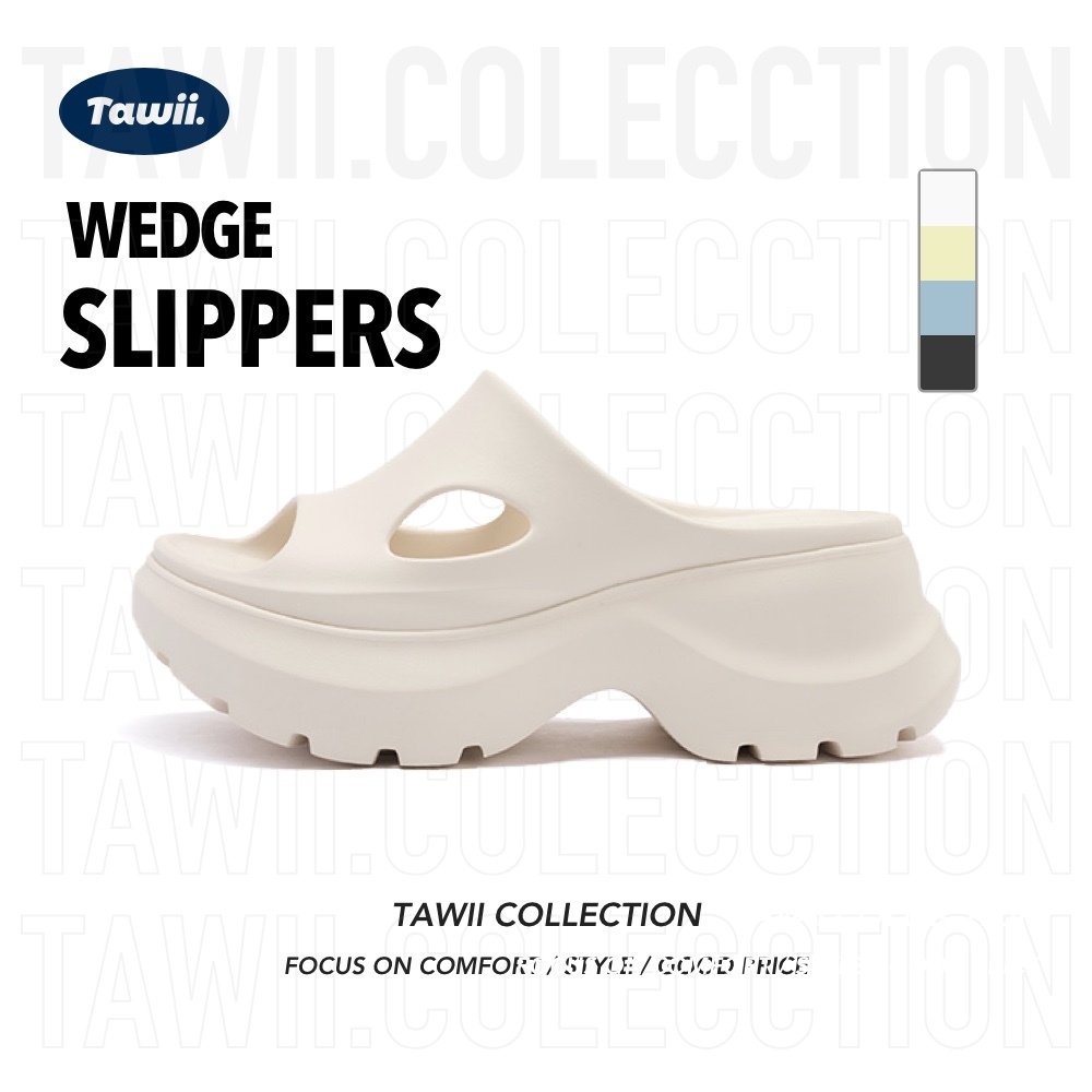 Tawii. สุภาพสตรี รองเท้าแตะ ฤดูร้อน แฟชั่น EVA วัสดุ นุ่มสบาย รองเท้าแตะกลางแจ้งป้องกันการลื่นไถล ส้นสูง 6.5 ซม