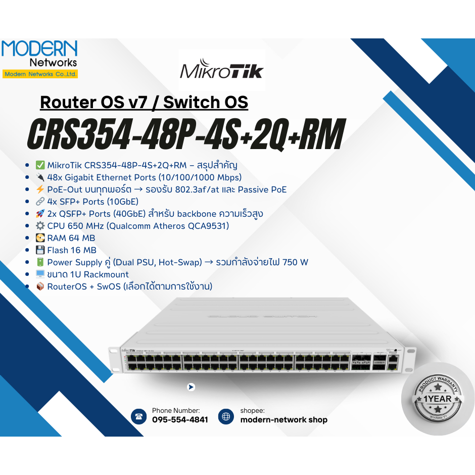 MikroTik CRS354-48P-4S+2Q+RM ⚡️ส่งไว⚡️ ออกใบกำกับภาษีได้⚡️🔥