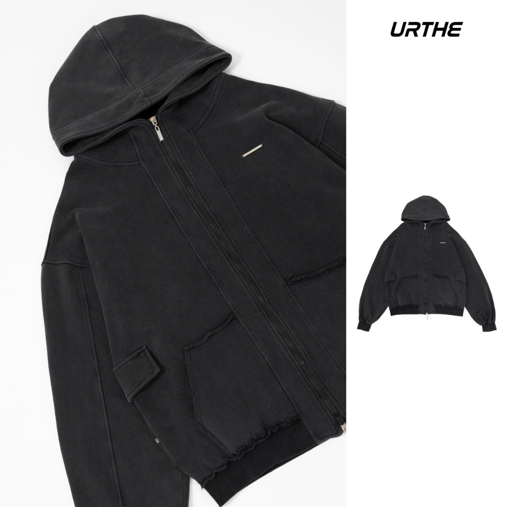 URTHE - เสื้อฮู้ด ซิปหน้า Oversize รุ่น GENTLE BIRTH FADED ZIPUP