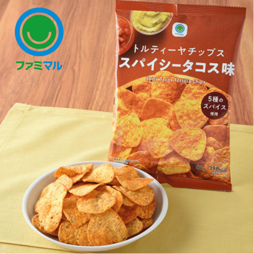 FamilyMart Spicy Taco Tortilla Chips | 5 Spice Blend | Crunchy Corn Snack 81g [Direct from Japan]
