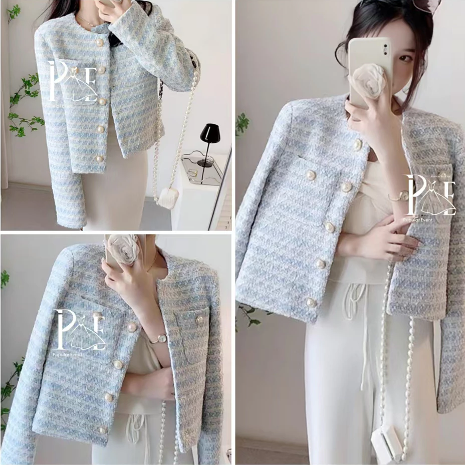 พร้อมส่ง เสื้อคลุมทวีตแขนยาวใส่ออกงาน เสื้อทวีตสีหวานให้ลุคสาวเกา Clothing Women