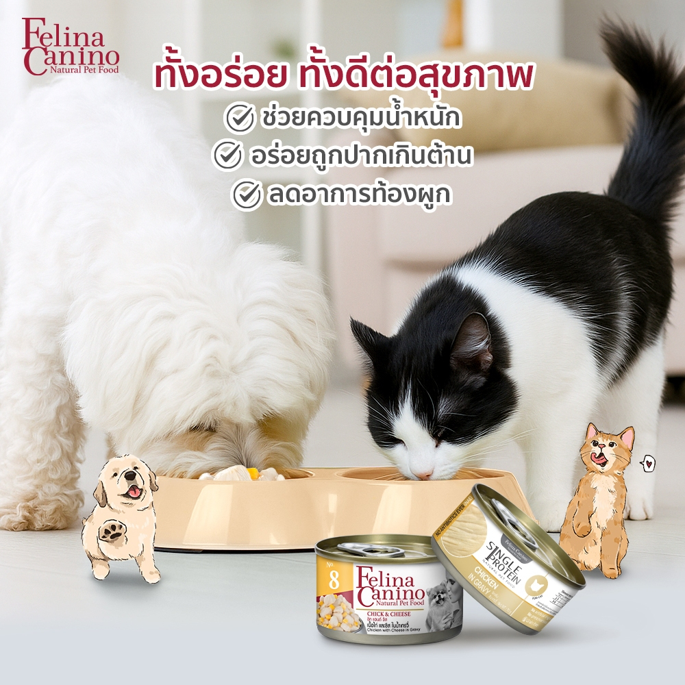 Felina Canino (สำหรับน้องแมว) ไม่เติมเกลือ ไม่ใส่วัตถุกันเสีย  ( ขนาด 70 กรัม / 1 กระป๋อง )  (สามารถเลือกรสชาติได้) ราคา ถูกที่สุด ดีลบีเคเค แกลเลอรีภาพที่ 4