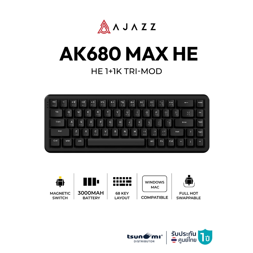คีย์บอร์ดเกมมิ่ง Ajazz AK680 Max HE 1+1K Tri-Mod RGB Magnetic Switch Mechanical Keyboard รับประกัน 1